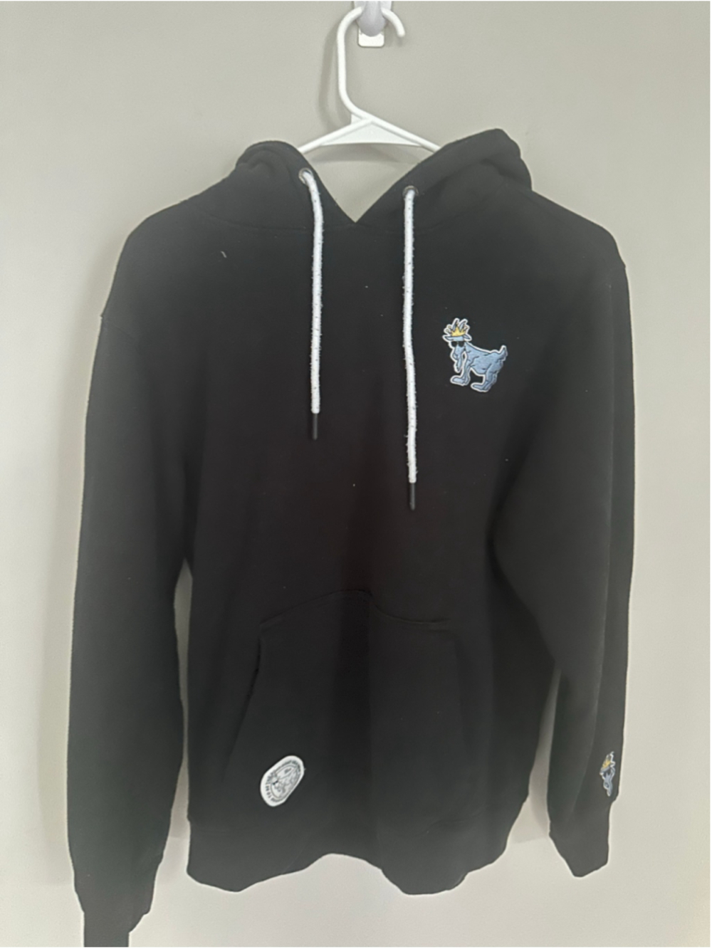 GOAT Black Hoodie with Blue Goat Graphic, Size M